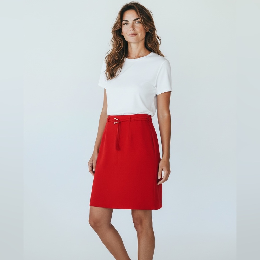 New York Clothing Classic Red A-Line Skirt Slip Up Size L